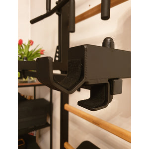 BenchK 732 Swedish Ladder Wall Bars with Steel Pullup Bar & Dip Station Black