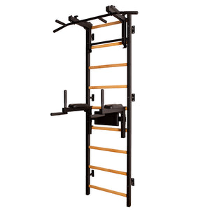 BenchK 732 Swedish Ladder Wall Bars with Steel Pullup Bar & Dip Station Black