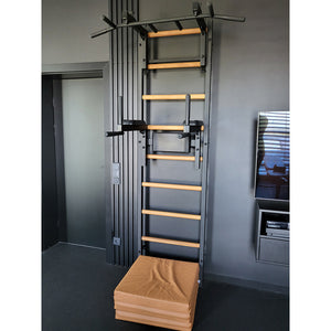 BenchK 732 Swedish Ladder Wall Bars with Steel Pullup Bar & Dip Station Black