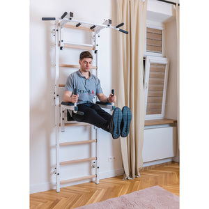 BenchK 732 Swedish Ladder Wall Bars with Steel Pullup Bar & Dip Station White