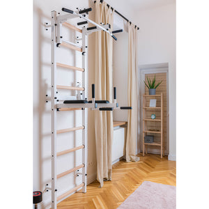 BenchK 732 Swedish Ladder Wall Bars with Steel Pullup Bar & Dip Station White