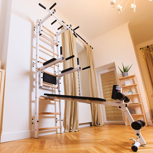 BenchK 733 Swedish Ladder Wall Bars with Workout Bench White