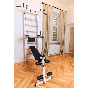 BenchK 733 Swedish Ladder Wall Bars with Workout Bench White