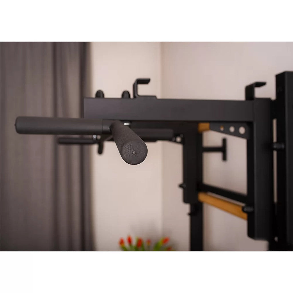 BenchK PB3 Steel 6 Grip Pullup Bar & Barbell Holder Black