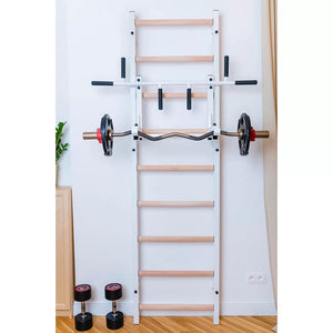 BenchK PB3 Steel 6 Grip Pullup Bar & Barbell Holder White