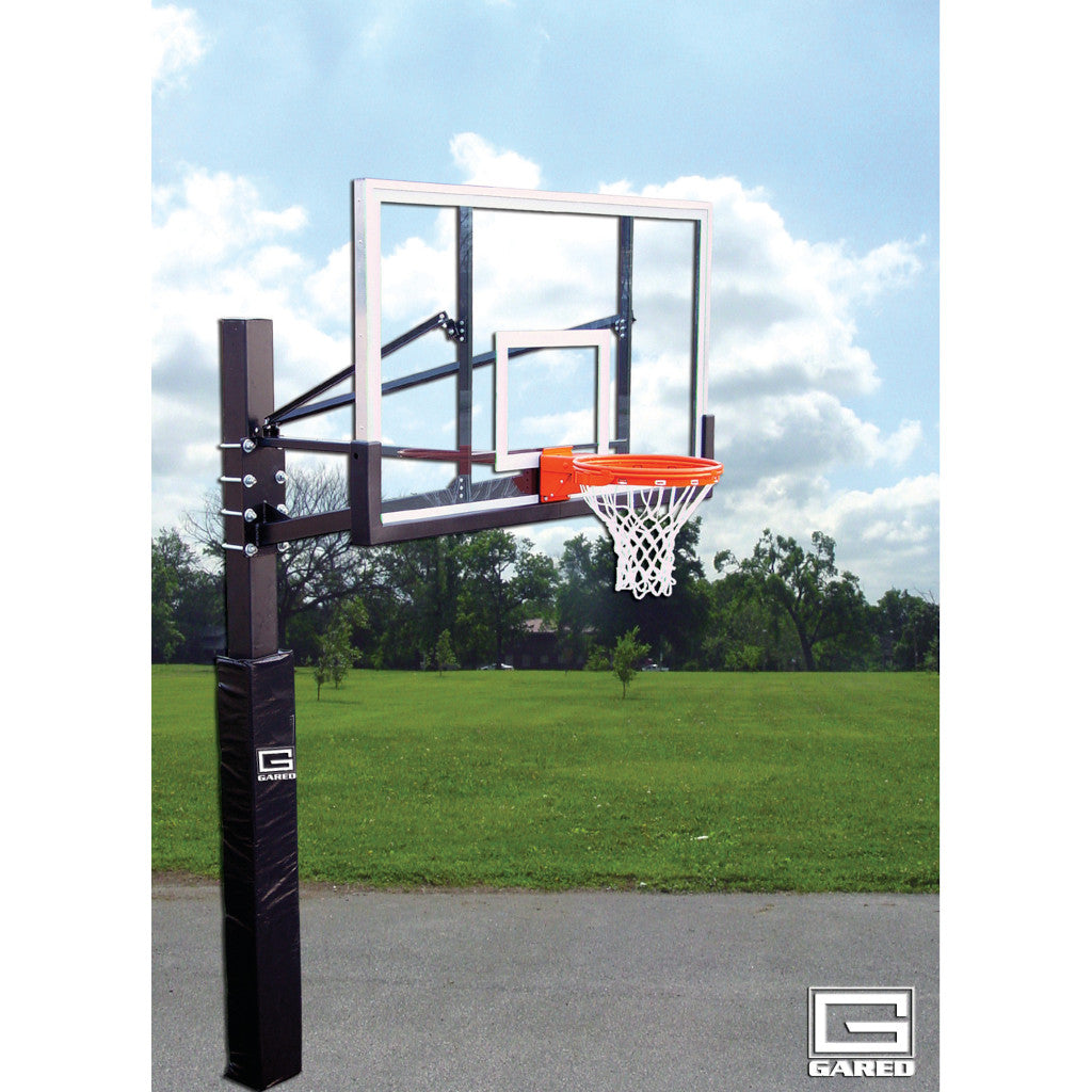 Gared Endurance Steel Playground Basketball System GP105G60: 5' Extension, 42" x 60" Glass Backboard