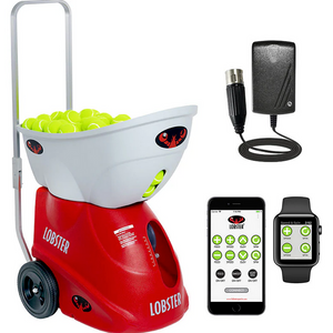 Lobster Elite Three Tennis Ball Machine with internal battery and 10 function wifi remote